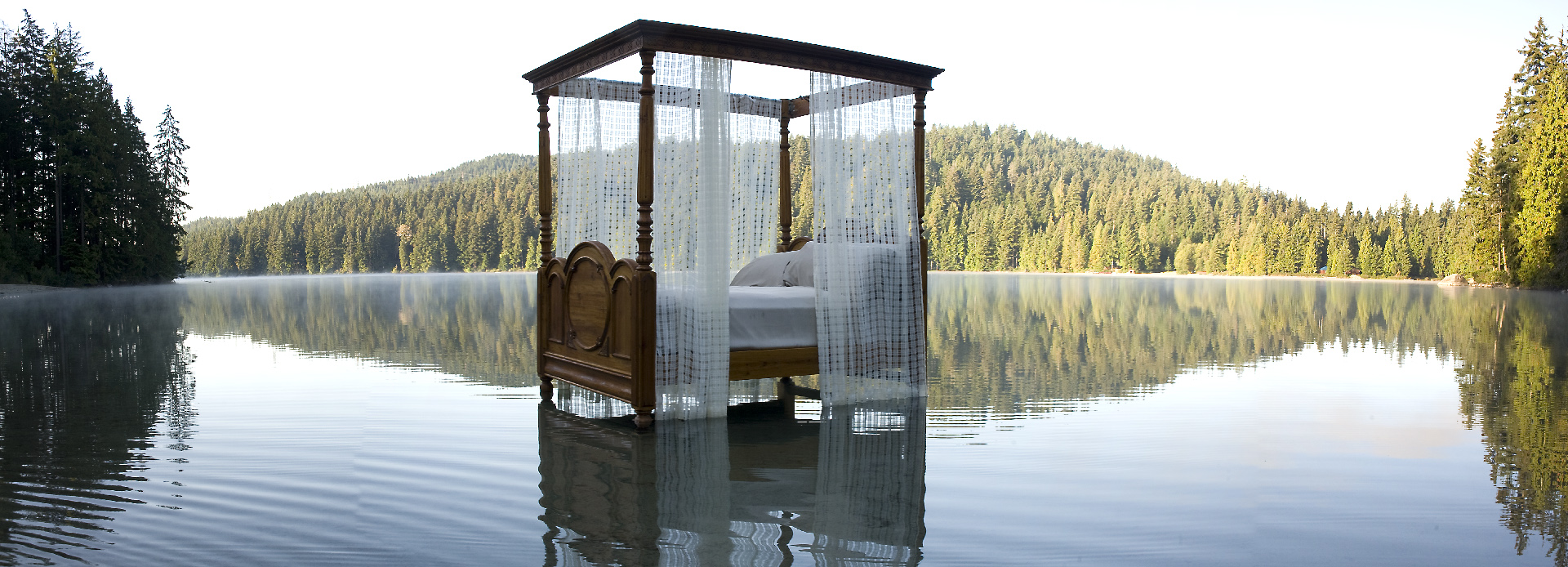 Bed staged in a lake