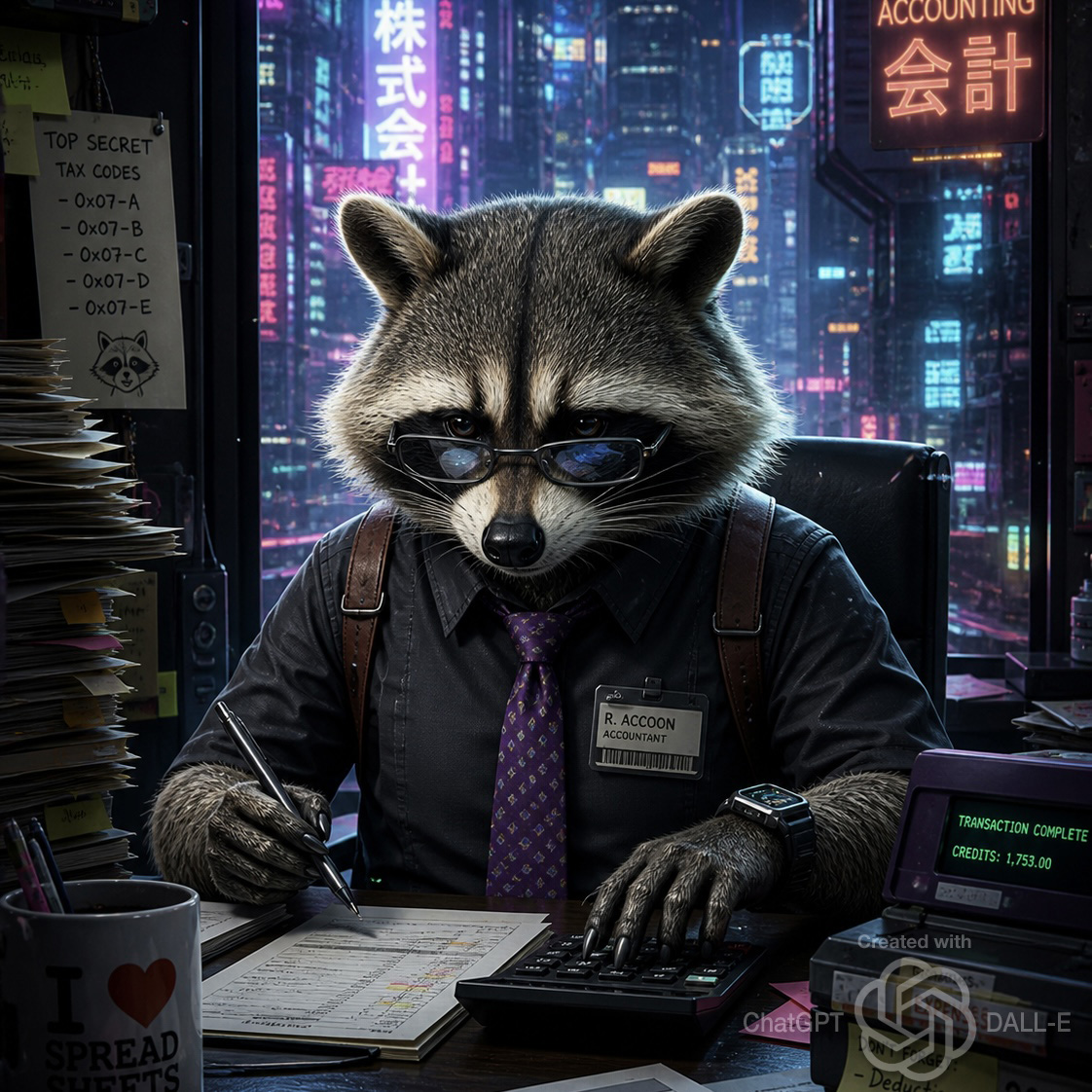 Cyberpunk Raccoon Accountant 01