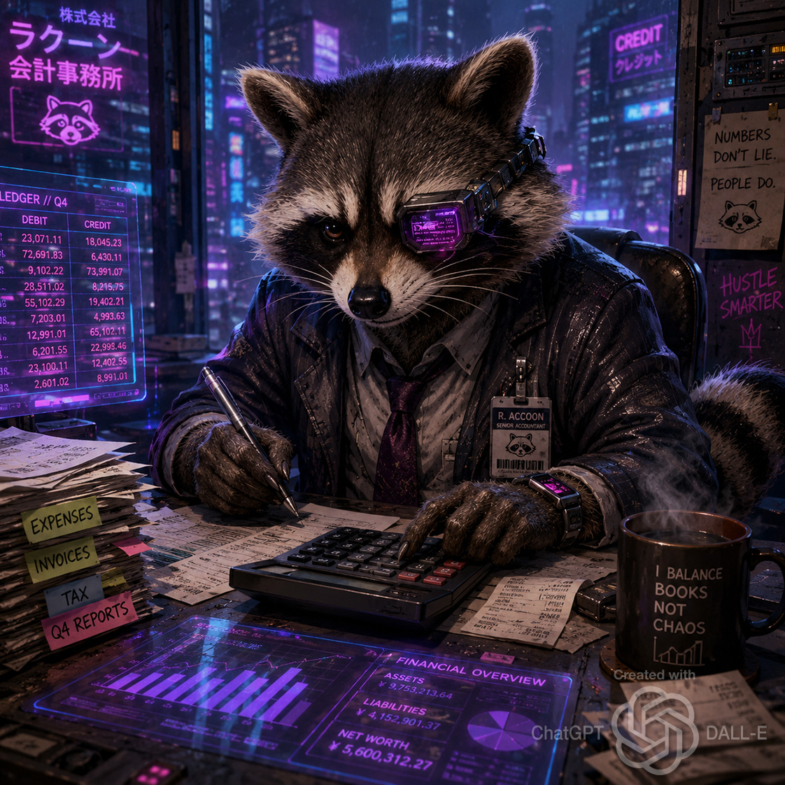 Cyberpunk Raccoon Accountant 02