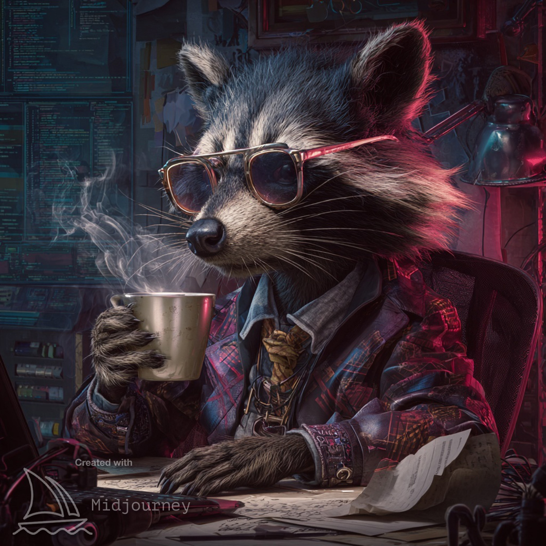 Cyberpunk Raccoon Accountant 03