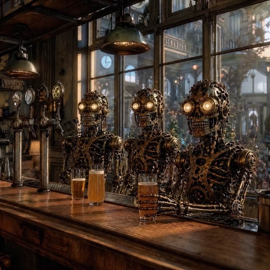 Robots in a bar illustration
